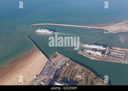 France Pas de Calais Calais Ferry leaving port (aerial view) Stock Photo