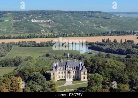 France Marne Boursault the wine producing castle commissioned by Veuve Clicquot (aerial view) Stock Photo