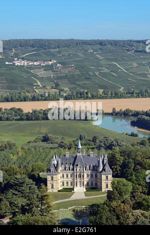 France Marne Boursault the wine producing castle commissioned by Veuve Clicquot (aerial view) Stock Photo