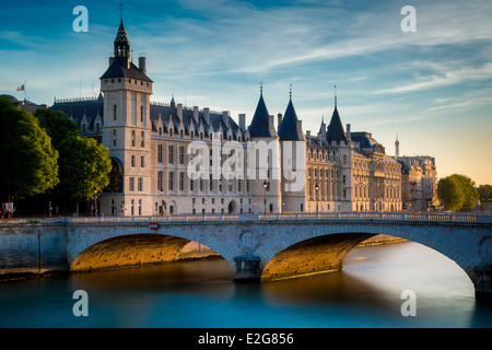 The Conciergerie, Pont au Change and River Seine, Paris France Stock Photo