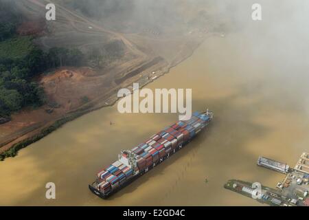 Panama Panama Canal at Gamboa Panamax container cargo (aerial view) Stock Photo