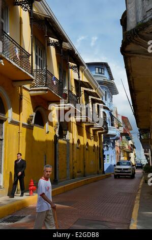 Panama Panama City historic town listed as World Heritage by UNESCO Casco Antiguo (Viejo) houses of old town in calle 8a Oeste Stock Photo