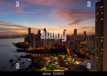 Panama Panama City waterfront skyscrapers of Punta Paitillia district after sunset Stock Photo