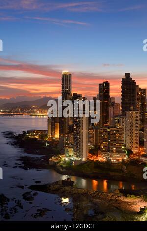 Panama Panama City waterfront skyscrapers of Punta Paitillia district after sunset Stock Photo