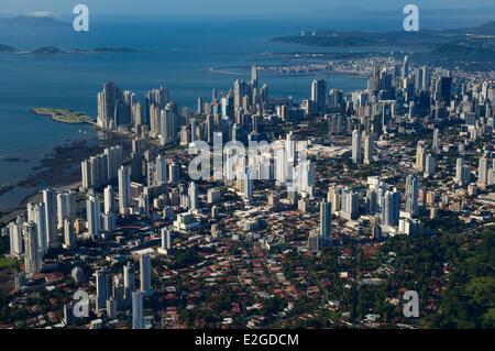 Panama Panama City skyscrapers old town Casco Antiguo (Viejo) in background (aerial view) Stock Photo