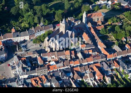 France Nord Cassel village on Mont Cassel Collegiate Church of Our Lady of Crypt (aerial view) Stock Photo