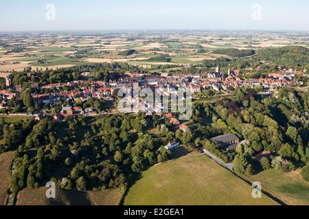 France Nord Cassel village overlooking plain of maritime Flanders on Mont Cassel 176 m (aerial view) Stock Photo