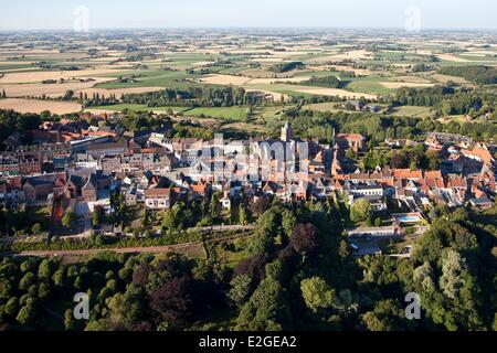 France Nord Cassel village overlooking plain of maritime Flanders on Mont Cassel 176 m (aerial view) Stock Photo