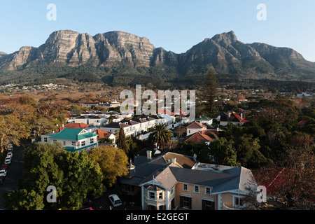 Part of the Table Mountain chain with the leafy Cape Town suburb of Newlands in the foreground Stock Photo