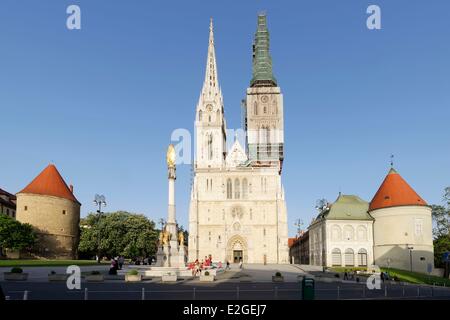 Croatia Zagreb Kaptol district cathedral square and cathedral of Assuption of Blessed Virgin Mary Stock Photo