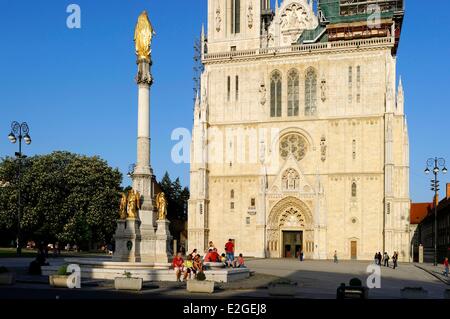 Croatia Zagreb Kaptol district cathedral square and cathedral of Assuption of Blessed Virgin Mary Stock Photo