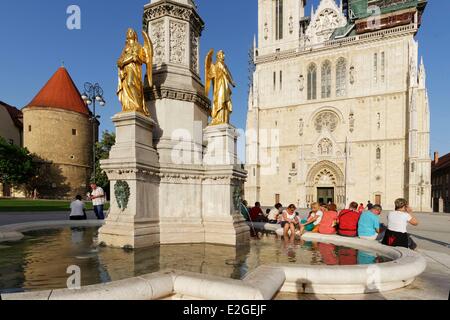 Croatia Zagreb Kaptol district cathedral square and cathedral of Assuption of Blessed Virgin Mary Stock Photo