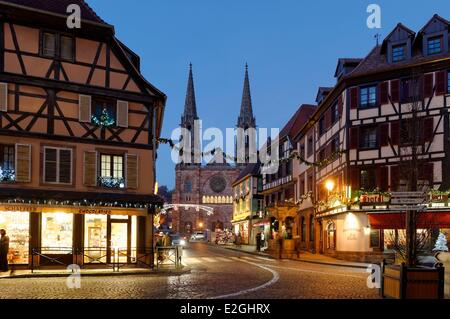 France Bas Rhin Obernai Christmas decoration Saint Pierre and Paul church Stock Photo