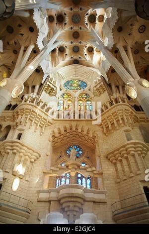 Spain Catalonia Barcelona Sagrada Familia church Antoni Gaudi's masteRM-Eiece listed as World Heritage by UNESCO Stock Photo