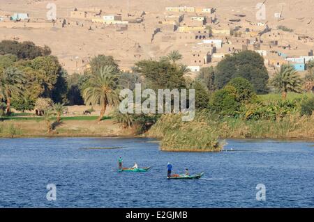 Egypt Upper Egypt Naga El-Shaikh two fishing boats on Nile between Edfu and Esna Stock Photo