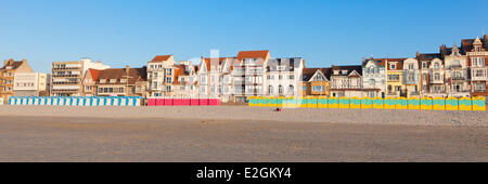 France Nord Cote d'Opale Dunkirk Malo les Bains beach huts and facades of villas waterfront Stock Photo