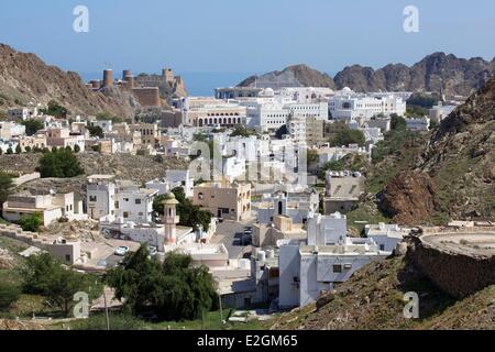 Sultanate of Oman Muscat Old Town Al Mirani fort and Al Jalali fort Stock Photo