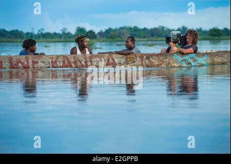 Papua New Guinea East Sepik province Sepik River Region filming session on river Stock Photo