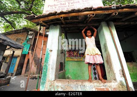 India West Bengal state Kolkota young school girl in slums Stock Photo