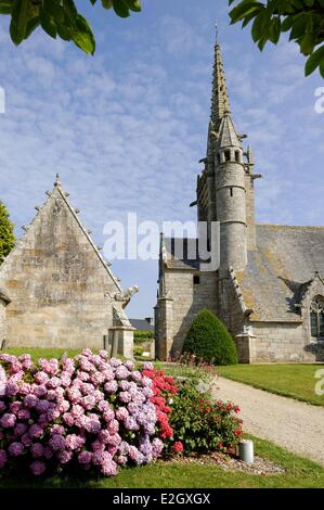 France Finistere stop on Way of St James Plougonven parish enclosure and church Stock Photo