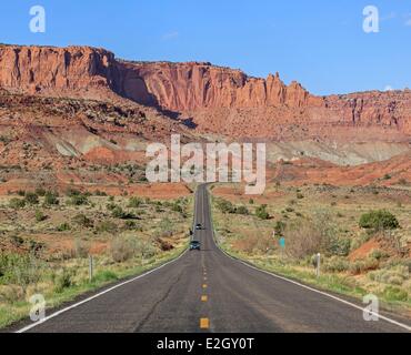 United States Utah Colorado Plateau Capitol Reef National Park Utah State Road 24 scenic byway at western entrance Stock Photo