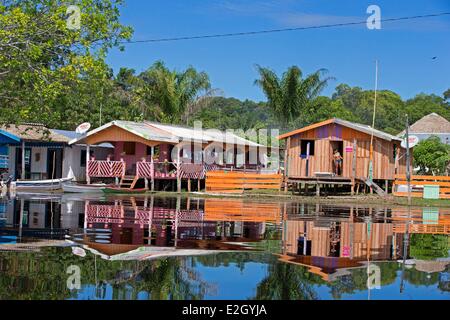 Brazil Amazonas state Amazon river basin Sao Thome Floating house Stock Photo