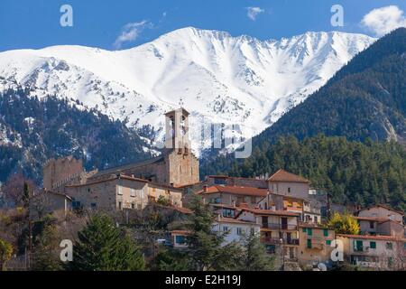 France Pyrenees Orientales Vernet les Bains and Canigou peak Stock Photo