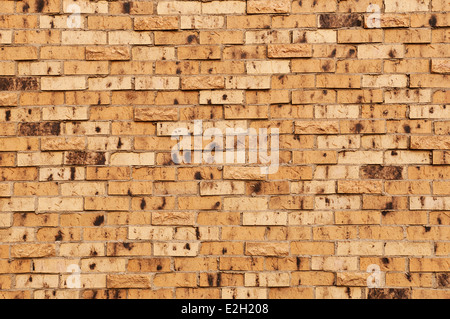 Brick wall of beige colored bricks useful for backgrounds and providing copyspace. Stock Photo