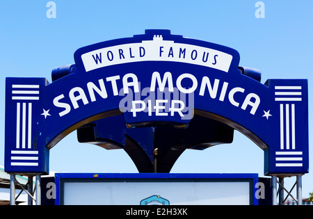 Sign on Santa Monica Pier, Santa Monica, Los Angeles, California, USA Stock Photo