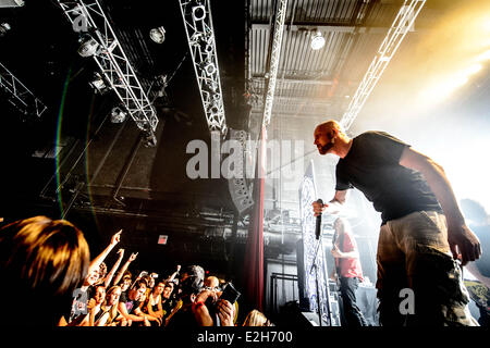 Toronto, Ontario, Canada. 19th June, 2014. Lead singer of Swedish extreme metal band Meshuggah JENS KIDMAN performs live at Sound Academy in Toronto. Credit:  Igor Vidyashev/ZUMAPRESS.com/Alamy Live News Stock Photo