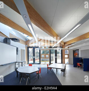 The Livity School, London, United Kingdom. Architect: Haverstock Associates LLP, 2013. Third floor classroom with access to exte Stock Photo