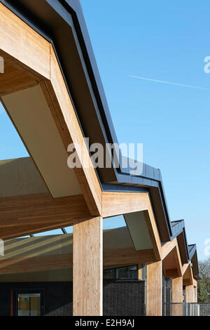 The Livity School, London, United Kingdom. Architect: Haverstock Associates LLP, 2013. Timber roof structure. Stock Photo