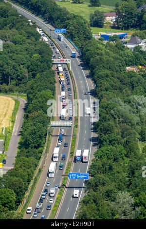 Traffic jam on the A43 motorway, aerial view, Recklinghausen, Ruhr Area, North Rhine-Westphalia, Germany Stock Photo