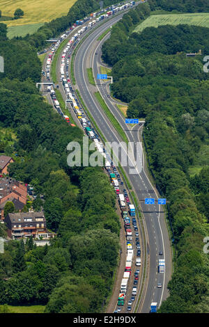 Traffic jam on the A43 motorway, aerial view, Recklinghausen, Ruhr Area, North Rhine-Westphalia, Germany Stock Photo