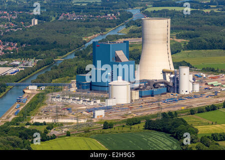 EON Datteln power plant under construction, building freeze, aerial view, Dortmund-Ems Canal, Datteln, Ruhr Area Stock Photo