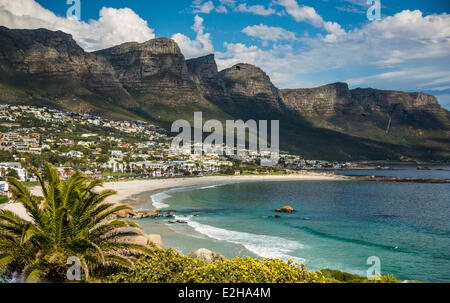 Camps Bay with the Twelve Apostles mountain range, Cape Peninsula, Cape Town, Western Cape, South Africa Stock Photo