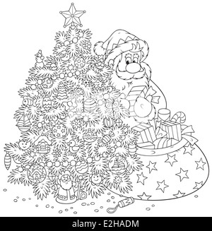 Santa Claus and Christmas tree Stock Photo