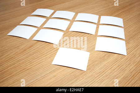 Many business cards on a wooden desk Stock Photo