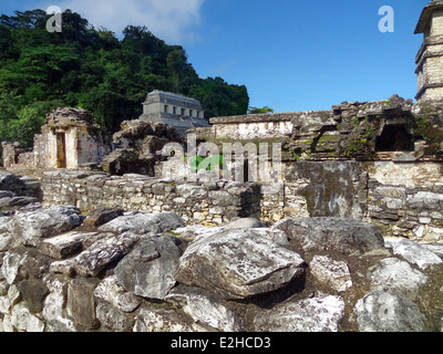 mayan temple ruins at Palenque in Mexico Stock Photo