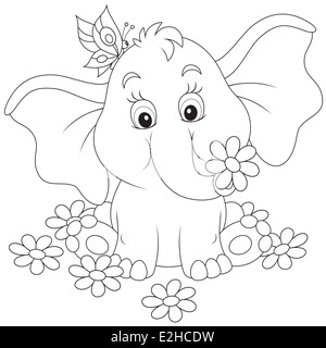 Little elephant with flowers Stock Photo