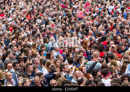 Crowd, many people in confined space, at a festival, Stock Photo