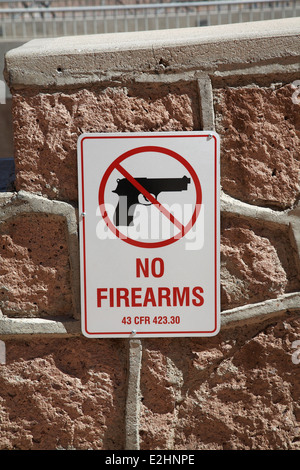 No Firearms permitted Notice sign at Hoover dam, Nevada, USA. Stock Photo