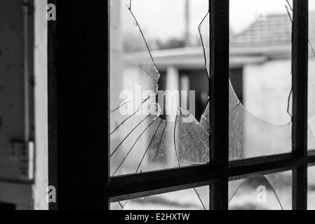 Window panes broken by Windstorm Xynthia, Les Boucholeurs, Charente-Maritime, France Stock Photo