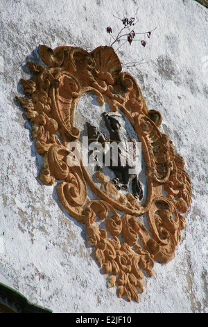 Portuguese wall decoration bas relief Tavira church Algarve Portugal Stock Photo
