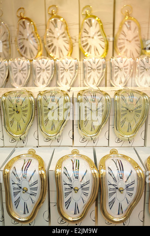 Dali melting watches on a souvenir shop window. Barcelona. Spain Stock Photo