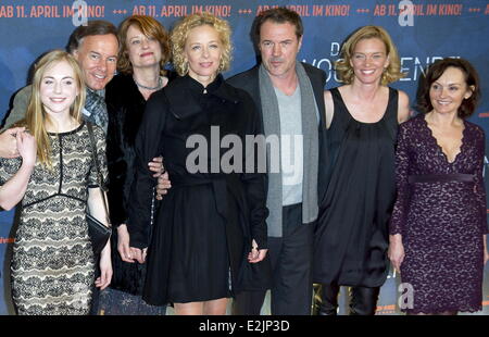 Sebastian Koch, Elisa Schlott, Nico Hoffmann, Katja Riemann, Nina Maag, Nina Grosse, guest at Das Wochenende premiere at Kino Internationl movie theater.  Where: Berlin, Germany When: 04 Apr 2013 Stock Photo