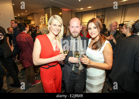 Natascha Grün and Daniel Wingate and Karen Webb at the Escada and De Rigo Vision cocktail party to announce the winner of the Escada Sunglasses Design Contest at Escada Flagship Store on Maximilianstrasse street.  Where: Munich, Germany When: 11 Apr 2013 Stock Photo