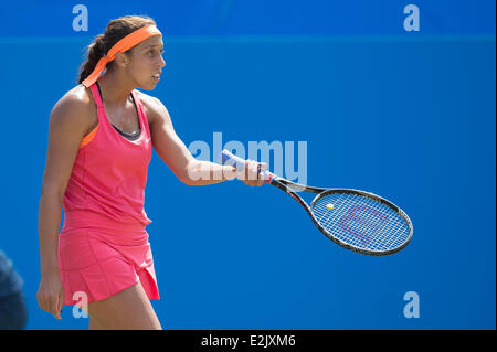 Eastbourne, UK. 20th June, 2014. Madison Keys of the USA reacts to a line call in her Semi-Finals singles match on Day Five of the Aegon International at Devonshire Park, Eastbourne. Credit:  MeonStock/Alamy Live News Stock Photo