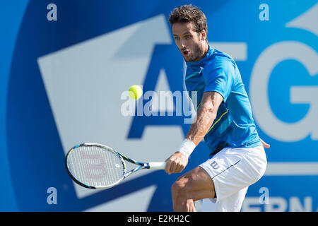 Eastbourne, UK, 20th June, 2014. Feliciano Lopez of Spain in action against Sam Querrey of the USA in their singles match on Day Five of the Aegon International at Devonshire Park, Eastbourne. Credit:  MeonStock/Alamy Live News Stock Photo