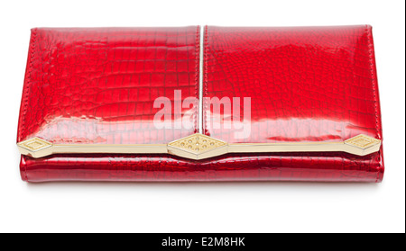 Red leather purse isolated on white background. Stock Photo